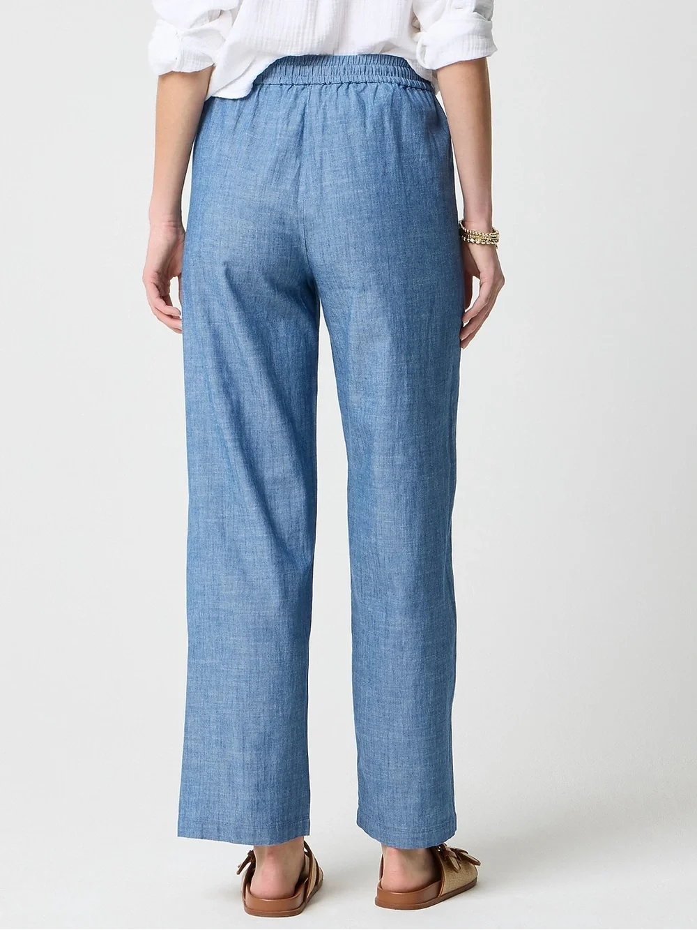 J. Crew Petite chambray slim wide-leg drawstring pant Med Echo Blue Wash 2 NWT